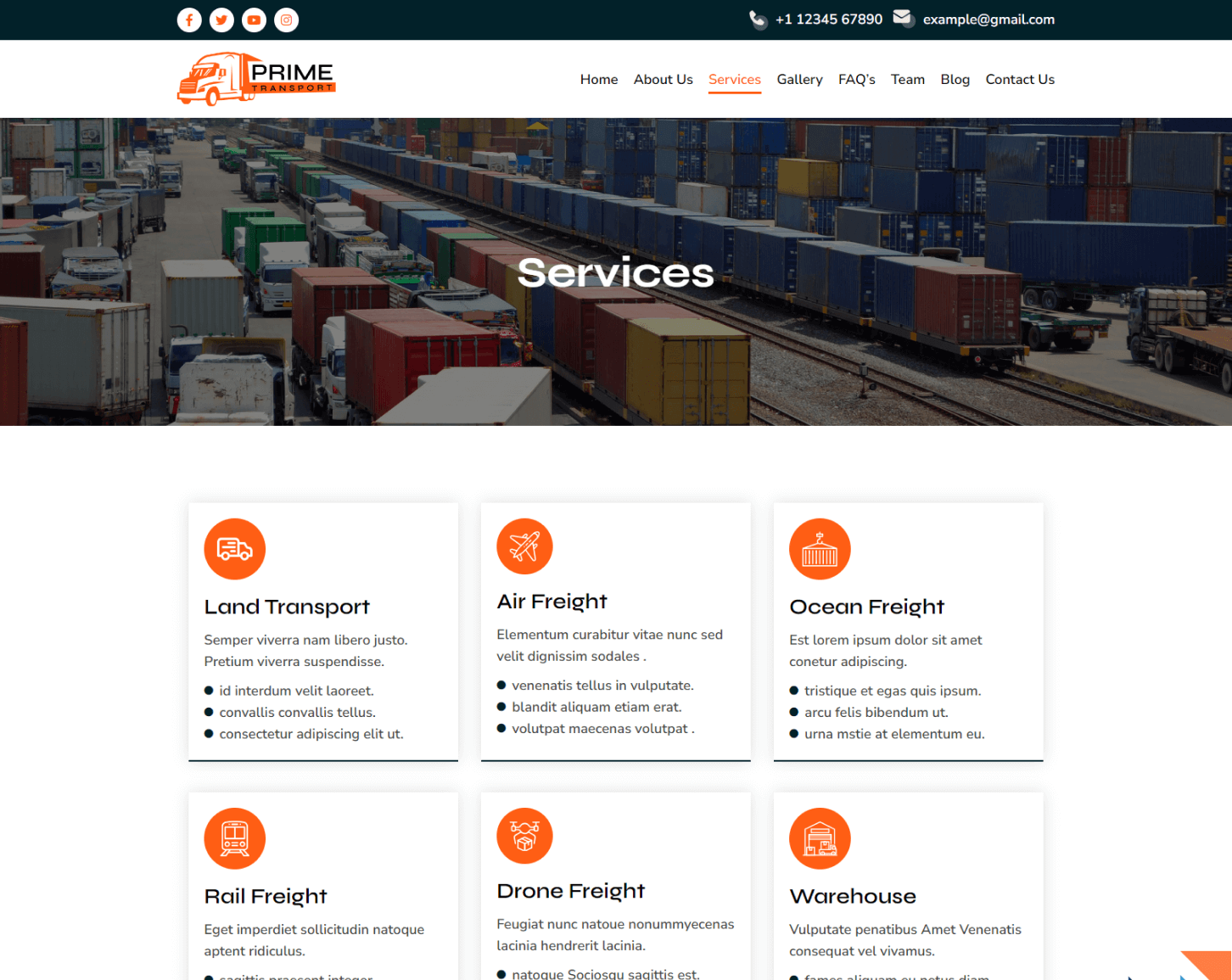 Prime Transport Services Page