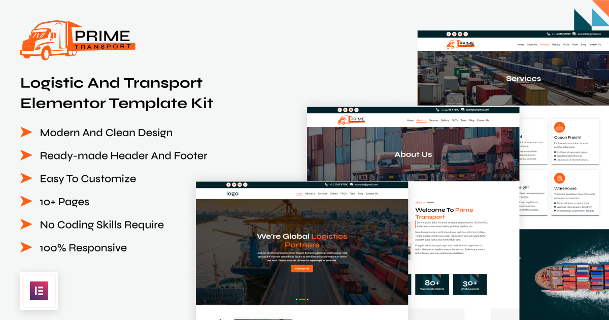 Prime Transport Elementor Kit Product Banner